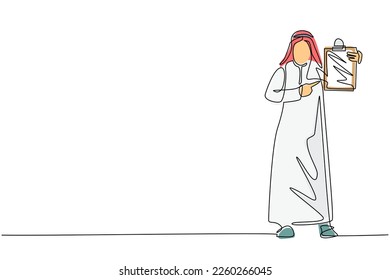 Trabajadores de oficina de dibujo de una línea continuos parados con clipboards. Hombre con ropa formal. Joven empresario de dibujos animados de estilo plano. ilustración vectorial de diseño de línea única