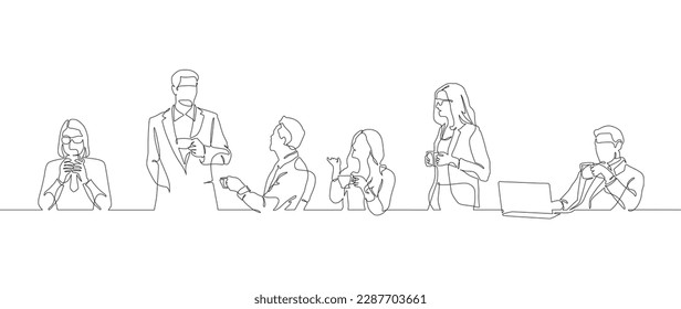 continuous one line drawing office workers having a coffee break