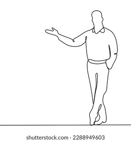 Continuous one line drawing of office workers at business meeting vector. illustration of people as team or group working with big.