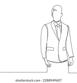 Continuous one line drawing of office workers at business meeting vector. illustration of people as team or group working with big.