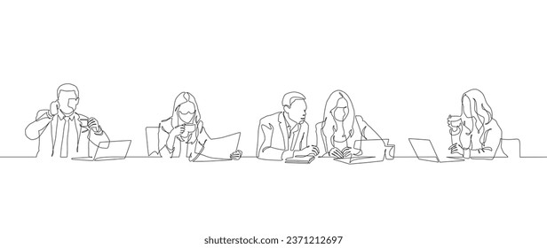 Continuous one line drawing office workers having a meeting and talking