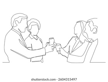 continuous one line drawing of office party.