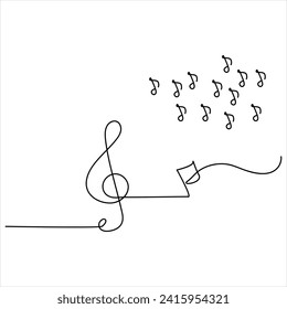 Continuous one line drawing ofmusic sign line art drawing vector illustration