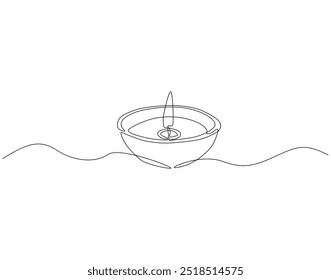 Continuous one line drawing of oil lamp deepavali. One line drawing illustration of indian festival diwali. Indian culture, International diwali day concept line art. Editable outline