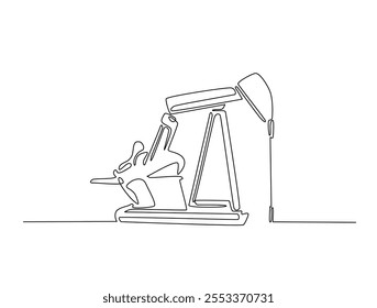 Continuous one line drawing of oil driling pumpjack. Oil pump oil rig energy industrial machine illustration. Editable vector. 