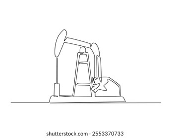 Um desenho contínuo de uma linha de abóbora de perfuração de óleo. Bomba de óleo plataforma de óleo energia máquina industrial ilustração. Vetor editável. 