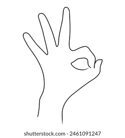 Continuous one line drawing of ok gesture. Vector illustration