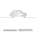 Continuous one line drawing of old vintage car. One line drawing illustration of old car. Retro vehicle, vintage automobile concept single line. Editable outline
