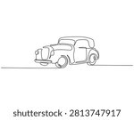 Continuous one line drawing of old vintage car. One line drawing illustration of old car. Retro vehicle, vintage automobile concept single line. Editable outline
