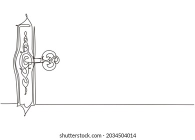Una línea continua dibujando la clave antigua en el ojo de cerradura. Estilo gótico. Clave para el conocimiento. Concepto e Idea para historia, educación, negocios, seguridad, antecedentes blancos. Gráfico vectorial de diseño de trazos de línea única
