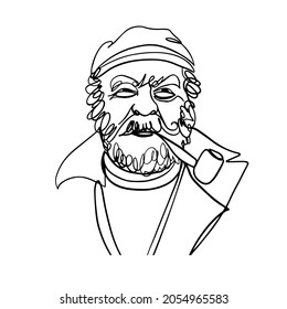 Continuous one line drawing of old man  portrait. Hairstyle of a beard mustache bangs. Fashionable men's style.