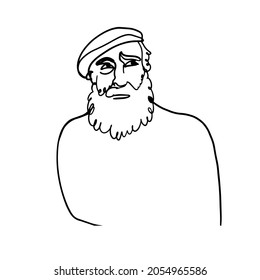 Continuous one line drawing of old man  portrait. Hairstyle of a beard mustache bangs. Fashionable men's style.