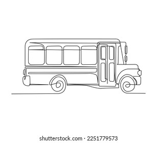 Continuous one line drawing of old school bus. Vintage school bus line art vector illustration.