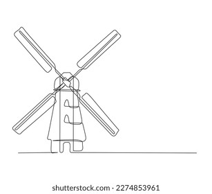 Continuous one line drawing of old vintage wind mill. simple old turbine tower outline vector illustration.