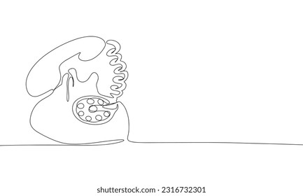 Continuous one line drawing old phone. Telephone vector hand drawn silhouette clipart. Sketch isolated on white background