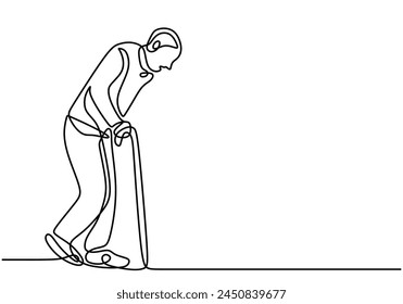 Continuous one line drawing of old man walking with a cane