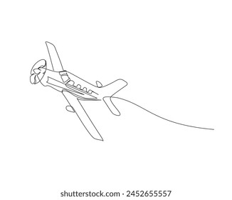 Durchgehende einzeilige Zeichnung des alten Flugzeugs. Einfache Vektorillustration der Flugzeugumrisse. Bearbeitbarer Strich.