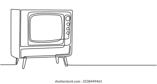 Continuous one line drawing of an old school analog TV. Retro television concept in a minimalist style.