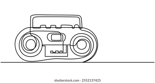 Dibujo continuo de una línea de la radio de la vieja escuela. Ilustración vectorial gráfica de diseño de dibujo de línea continua moderna, un dibujo de línea continua de un viejo reproductor de radio clásico retro. Audio analógico de Antiguas.