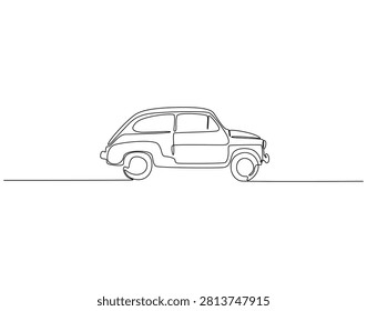 Continuous one line drawing of old vintage car. One line drawing illustration of old car. Retro vehicle, vintage automobile concept single line. Editable outline
