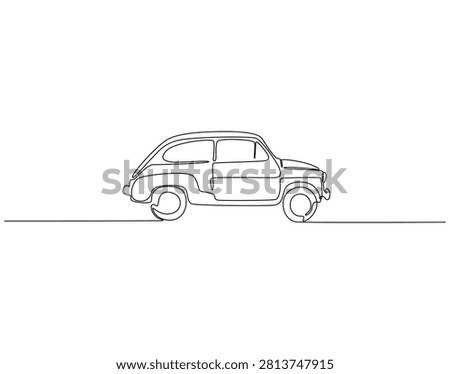 Continuous one line drawing of old vintage car. One line drawing illustration of old car. Retro vehicle, vintage automobile concept single line. Editable outline
