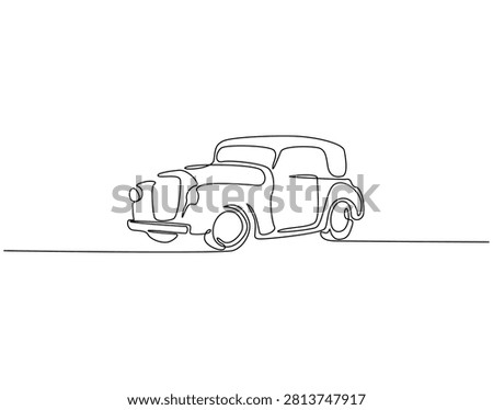 Continuous one line drawing of old vintage car. One line drawing illustration of old car. Retro vehicle, vintage automobile concept single line. Editable outline
