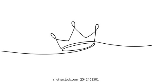 Continuous One Line Drawing on White Background of Crown. Simple Crown Continuous Line Drawing. Contour Modern Minimalist Illustration. Vector EPS 10