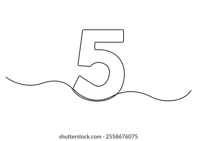 Continuous one line drawing on number five minimalist outline art illustrations
