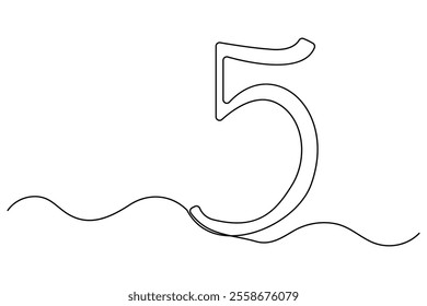 Continuous one line drawing on number five minimalist outline art illustrations
