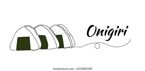 Continuous one line drawing of onigiri. Japanese traditional food. Simple vector illustration