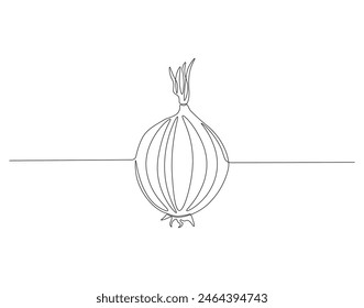 Continuous one line drawing of onion for grocery store. One line drawing illustration of red onion vegetable. Raw vegetable concept continuous line art. Editable outline.