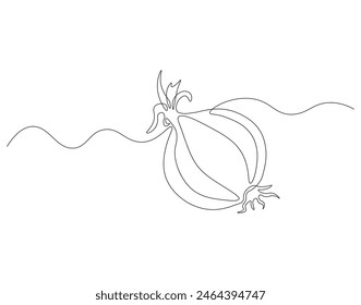 Continuous one line drawing of onion for grocery store. One line drawing illustration of red onion vegetable. Raw vegetable concept continuous line art. Editable outline.