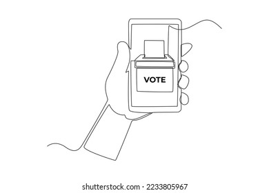 Continuous one line drawing online voting in smartphone for General Regional or Presidential Election. Voting concept. Single line draw design vector graphic illustration.