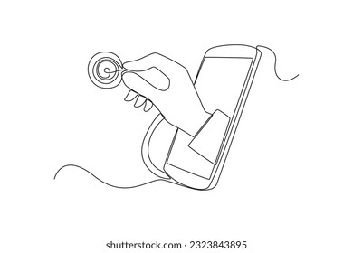 Continuous one line drawing Online doctor and telemedicine. Single line draw design vector graphic illustration.