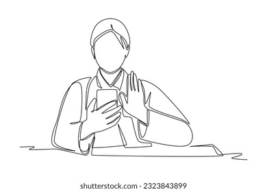 Continuous one line drawing Online doctor and telemedicine. Single line draw design vector graphic illustration.