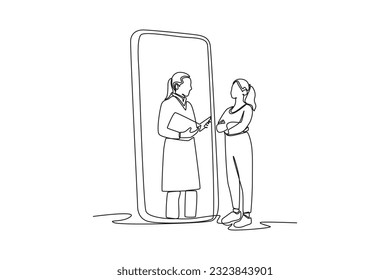 Continuous one line drawing Online doctor and telemedicine. Single line draw design vector graphic illustration.