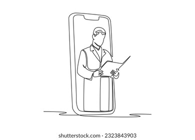 Continuous one line drawing Online doctor and telemedicine. Single line draw design vector graphic illustration.