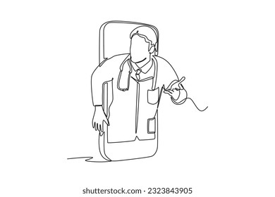 Continuous one line drawing Online doctor and telemedicine. Single line draw design vector graphic illustration.
