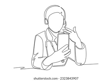 Continuous one line drawing Online doctor and telemedicine. Single line draw design vector graphic illustration.