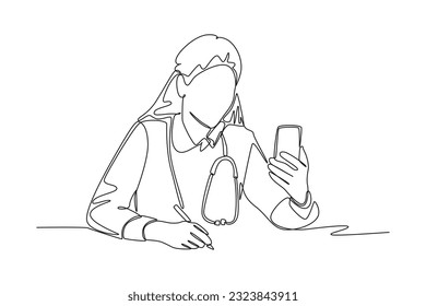 Continuous one line drawing Online doctor and telemedicine. Single line draw design vector graphic illustration.