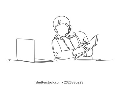 Continuous one line drawing Online doctor and telemedicine concept. Single line draw design vector graphic illustration.