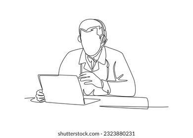 Continuous one line drawing Online doctor and telemedicine concept. Single line draw design vector graphic illustration.