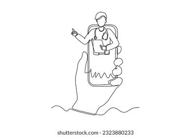 Continuous one line drawing Online doctor and telemedicine concept. Single line draw design vector graphic illustration.