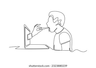 Continuous one line drawing Online doctor and telemedicine concept. Single line draw design vector graphic illustration.