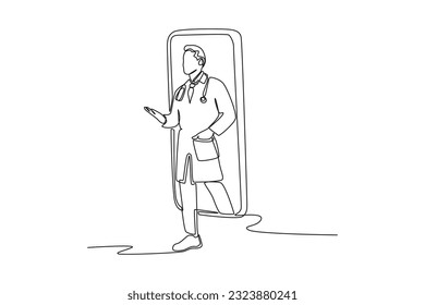 Continuous one line drawing Online doctor and telemedicine concept. Single line draw design vector graphic illustration.