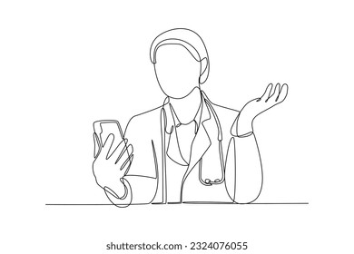 Continuous one line drawing Online doctor and telemedicine concept. Single line draw design vector graphic illustration.