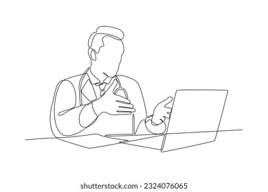 Continuous one line drawing Online doctor and telemedicine concept. Single line draw design vector graphic illustration.