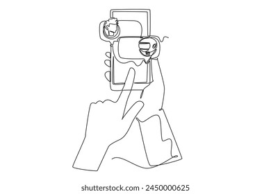 Continuous one line drawing Online communication with chat bot concept. Doodle vector illustration.