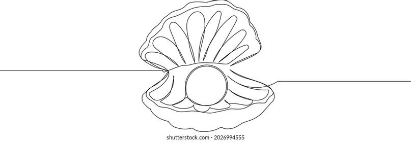 Continuous one line drawing of open pearl shell. Modern minimalistic art. Vector illustration.