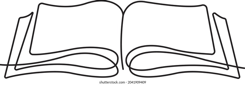Continuous one line drawing open book. Back to school theme